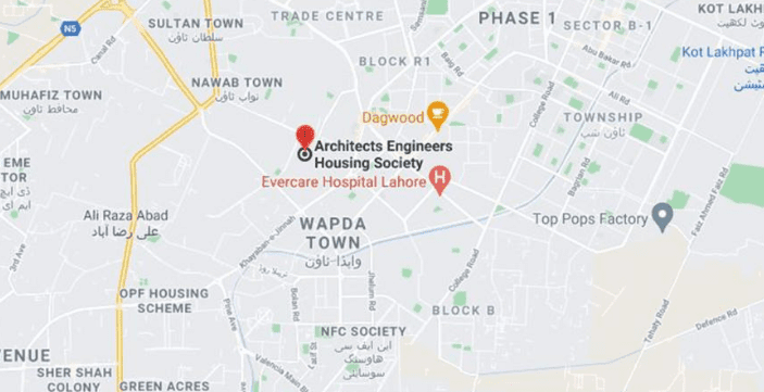 Architects Engineers Society Lahore Location