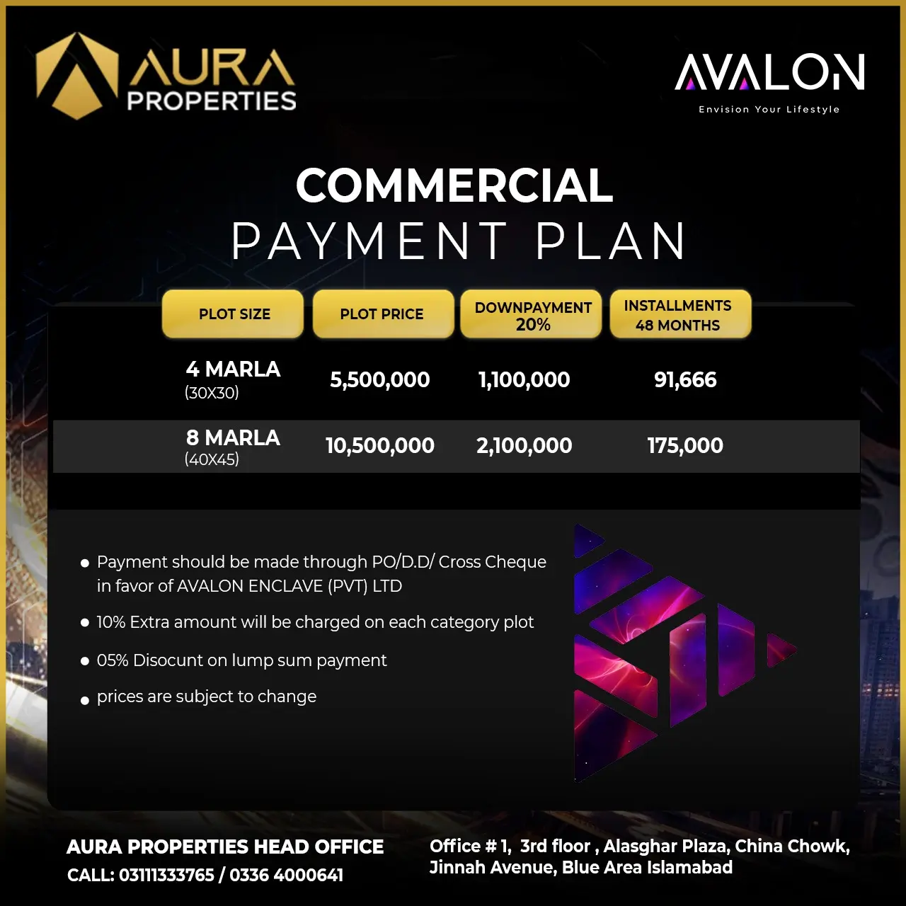  avalon city islamabad commercial payment plan